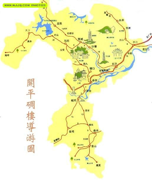 开平碉楼导游图_广东旅游地图库